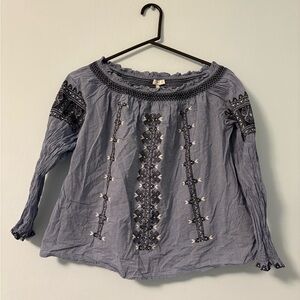 Joie Off The Shoulder Blue Embroidered Long Sleeve Small